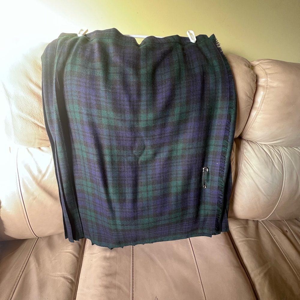 Highland Home Industries Kilt Green and Blue Tartan Wool sz 24uk